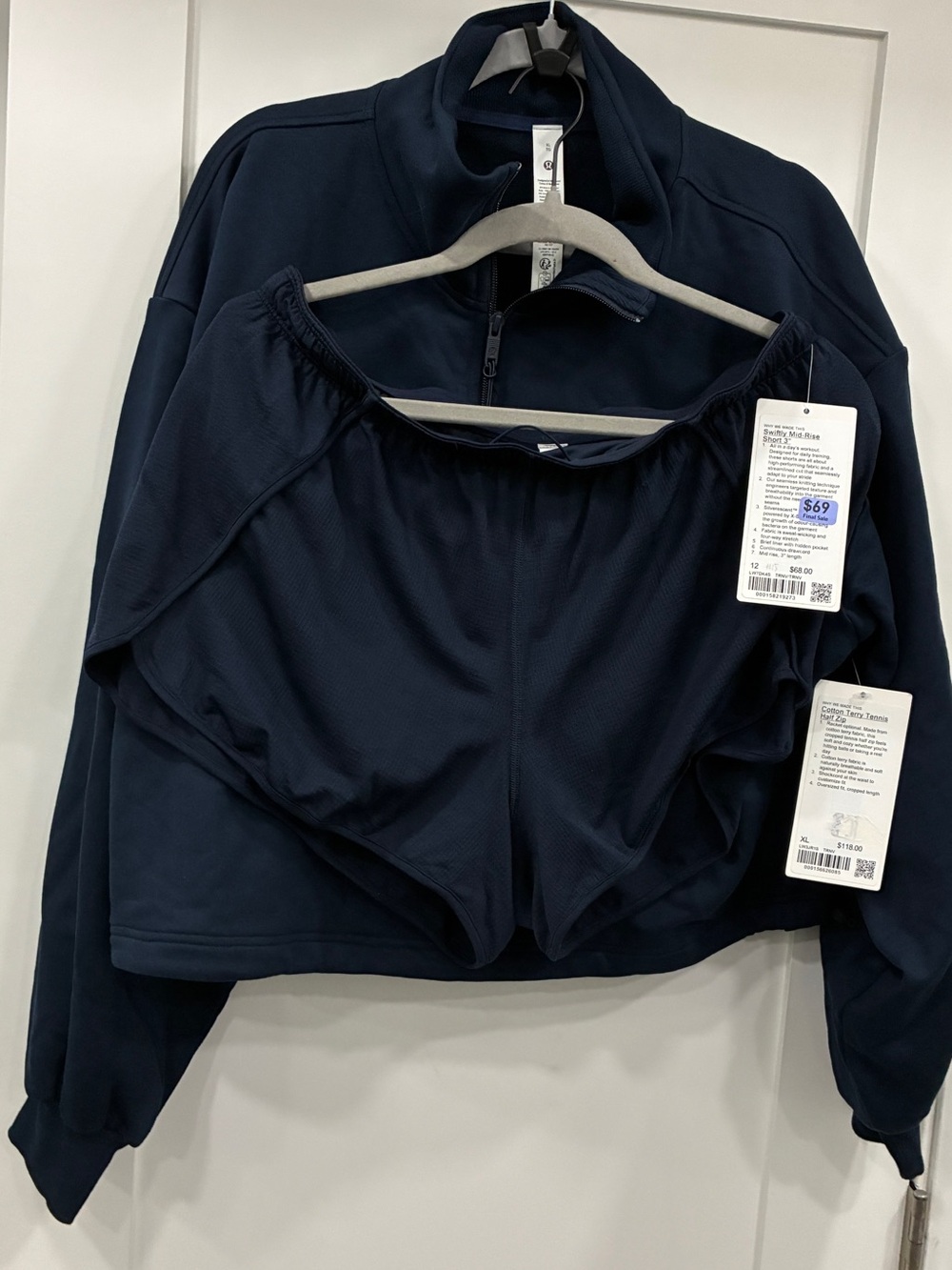 Lululemon Cotton Terry Half Zip XL & Swiftly Shorts Size 12 NWT